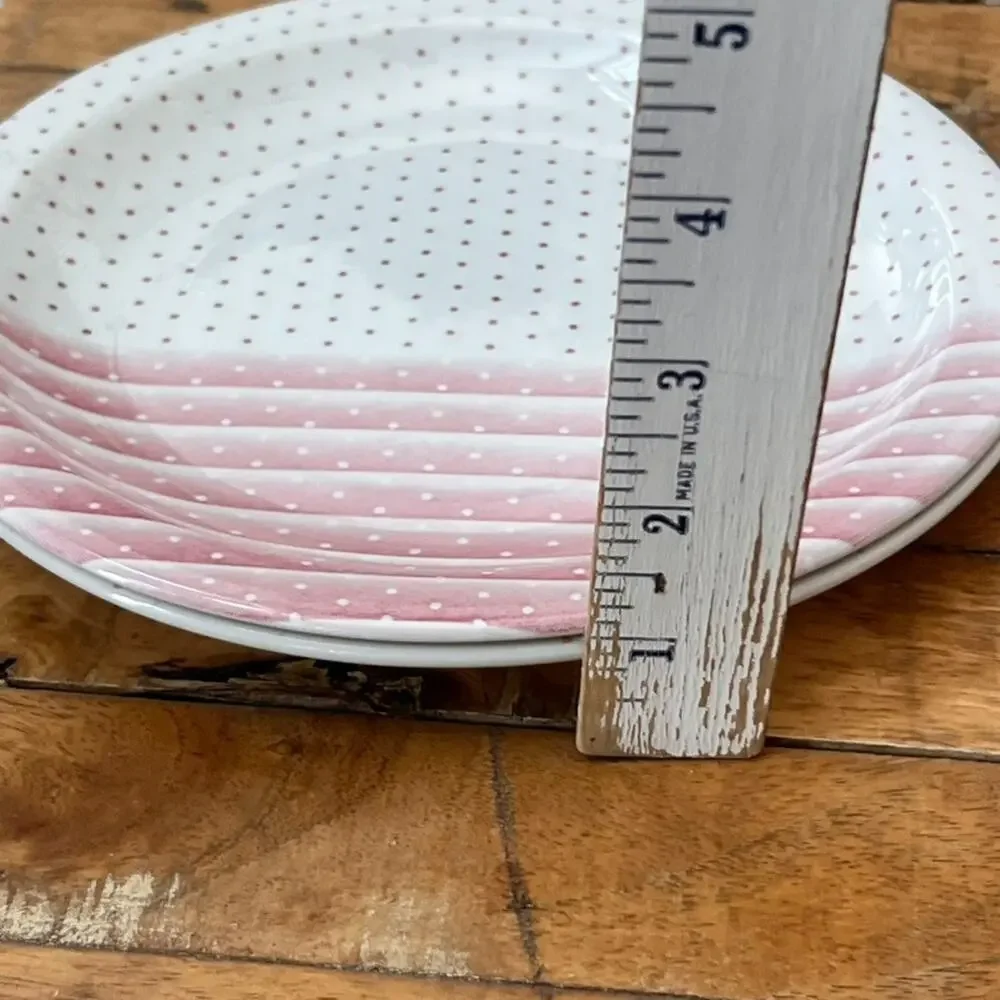 2 Vintage Churchill England 8” Salad Plates Pink Stripes And Polka Dots